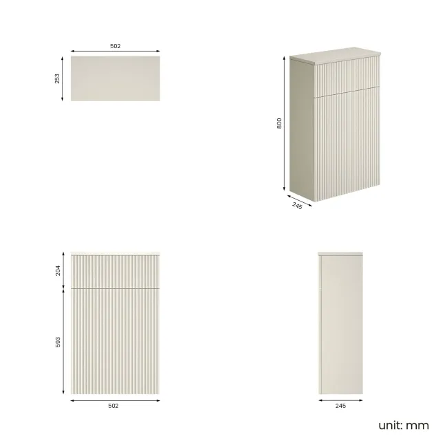 Crete Fluted Linen White Slimline Back To Wall Toilet Unit 500mm
