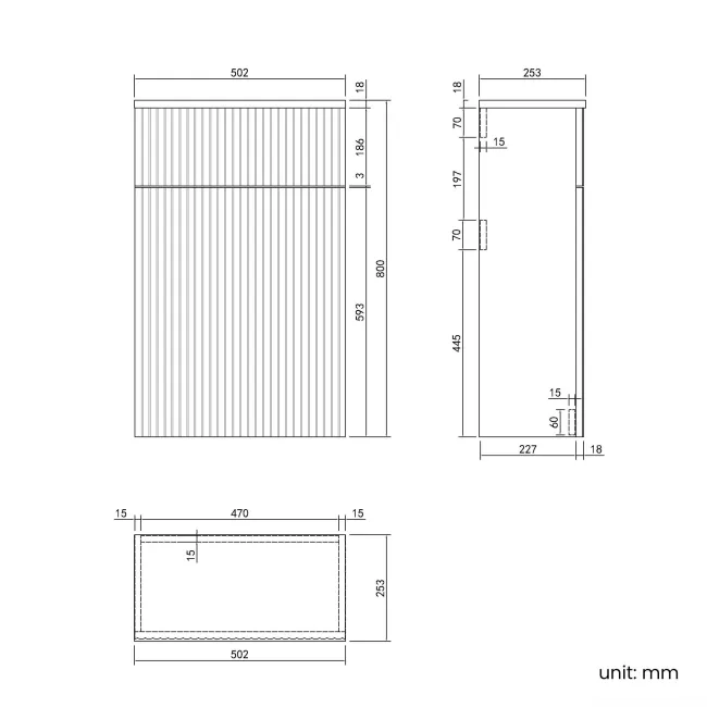 Crete Fluted Linen White Slimline Back To Wall Toilet Unit 500mm