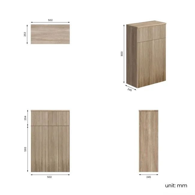Crete Fluted Apex Oak Slimline Back To Wall Toilet Unit 500mm
