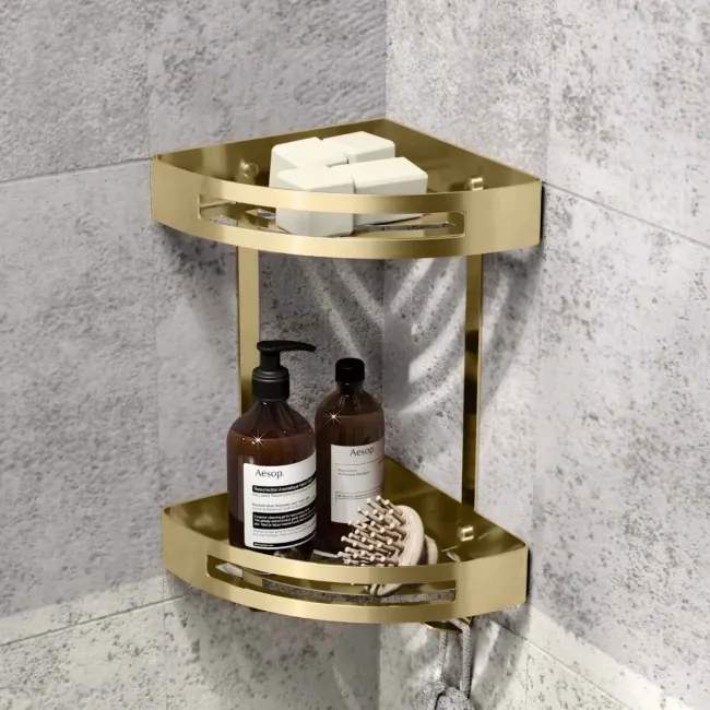 Ivy Brushed Brass Double Corner Shower Basket