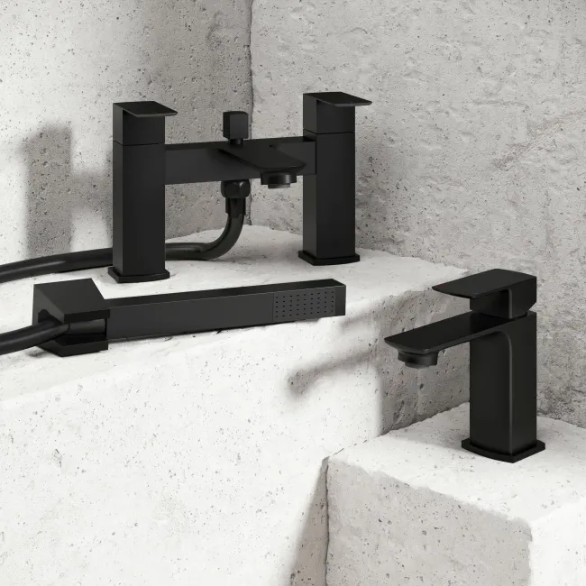 Mersey Matt Black Basin & Shower Bath Mixer Tap Set