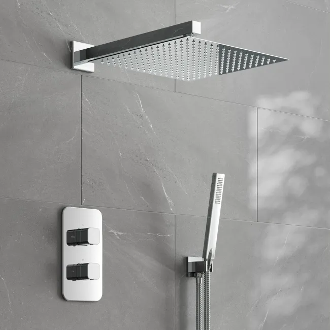 Galway Premium Chrome Square Thermostatic Shower Set - 300mm Head & Hand Shower