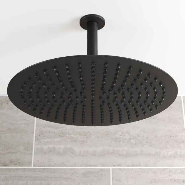 Ballina Premium Ceiling Matt Black Round Thermostatic Shower Set - 300mm Head
