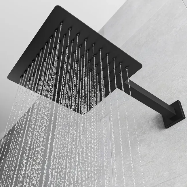 Galway Premium Matt Black Square Thermostatic Shower Set - 200mm Head