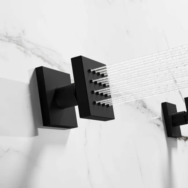 Galway Premium Ceiling Matt Black Square Thermostatic Set - 400mm Head, Hand Shower & Jets