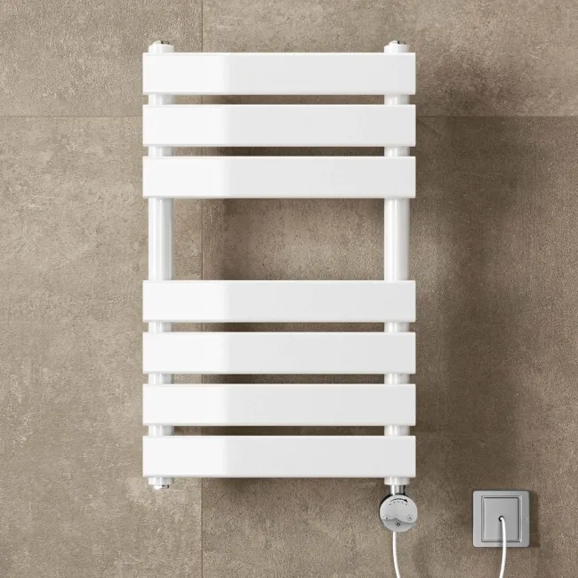 Santorini Electric White Flat Panel Heated Towel Rail 650x400mm