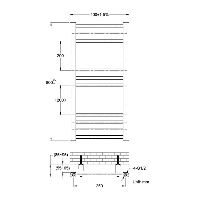 Barcelona Electric Matt Black Straight Heated Towel Rail 800x400mm
