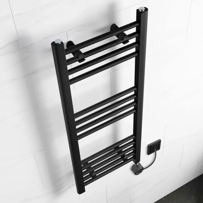 Barcelona Electric Matt Black Straight Heated Towel Rail 1000x400mm
