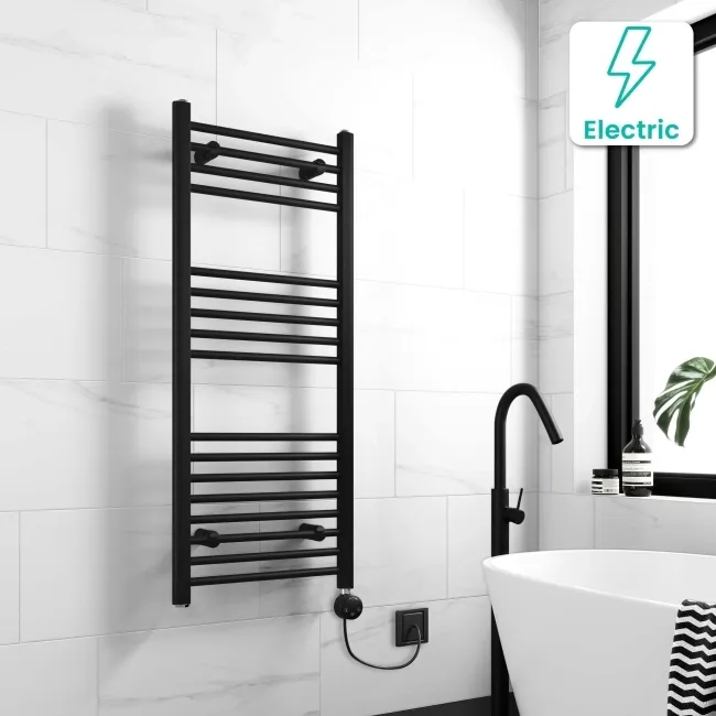 Barcelona Electric Matt Black Straight Heated Towel Rail 1200x500mm