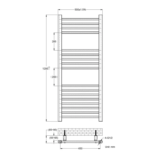 Barcelona Electric Matt Black Straight Heated Towel Rail 1200x500mm
