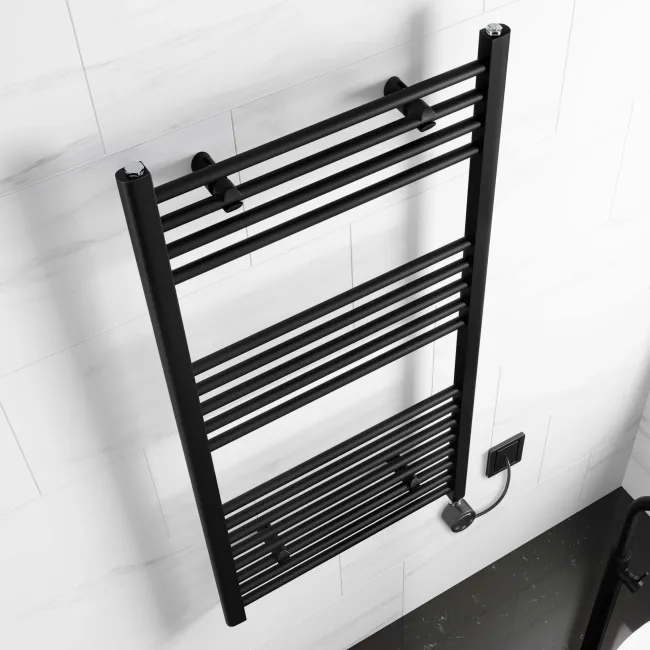 Barcelona Electric Matt Black Straight Heated Towel Rail 1200x600mm