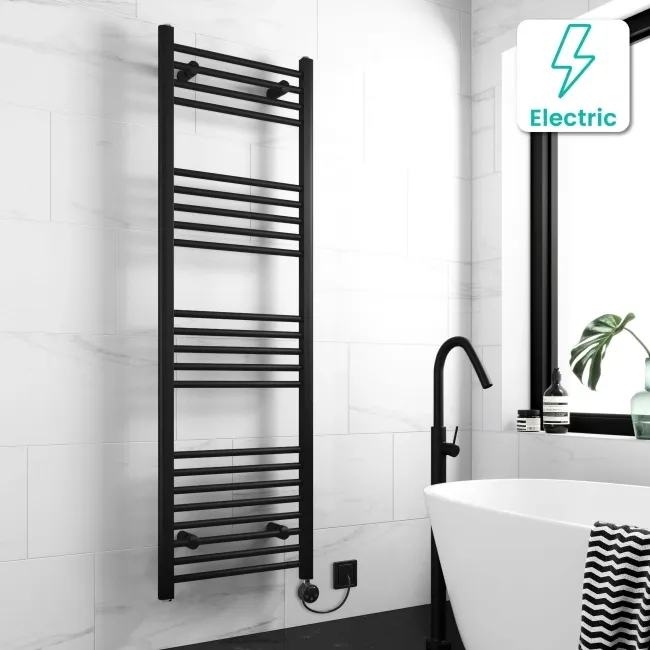 Barcelona Electric Matt Black Straight Heated Towel Rail 1600x500mm