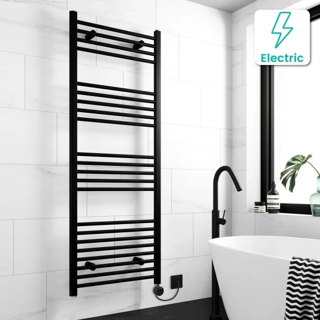 Barcelona Electric Matt Black Straight Heated Towel Rail 1600x600mm