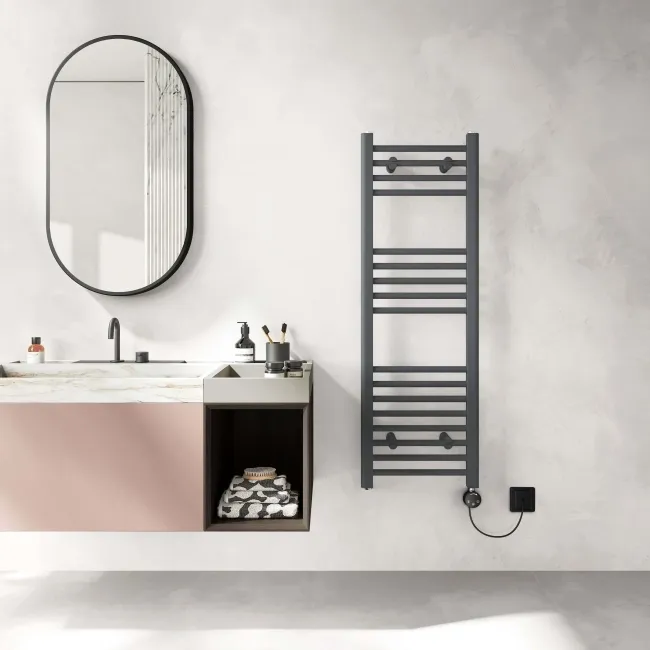 Barcelona Electric Anthracite Straight Heated Towel Rail 1200x400mm