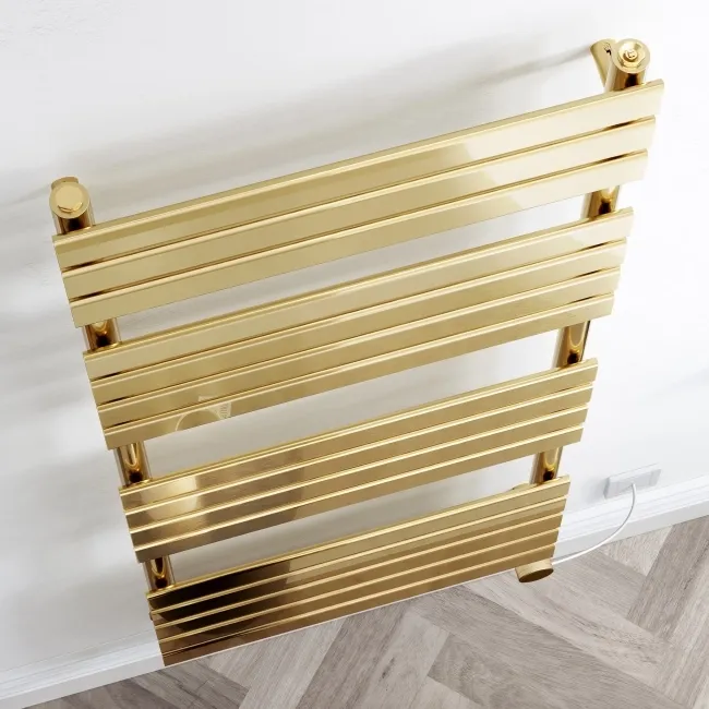 Santorini Electric Brushed Brass Flat Panel Heated Towel Rail 1600x600mm