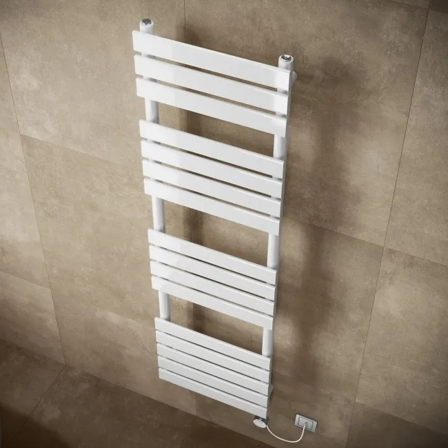 Santorini Electric White Flat Panel Heated Towel Rail 1600x450mm