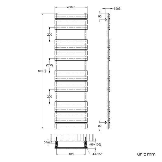Santorini Electric White Flat Panel Heated Towel Rail 1600x450mm