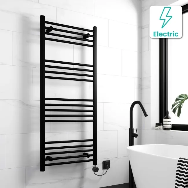 Barcelona Electric Matt Black Straight Heated Towel Rail 1400x600mm