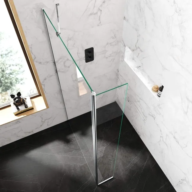 Copenhagen Easy Clean 8mm Wet Room Shower Glass 1200mm & 250mm Pivotal Return Panel