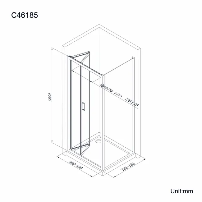 London Matt Black 6mm Bifold Shower Enclosure 1000x760mm