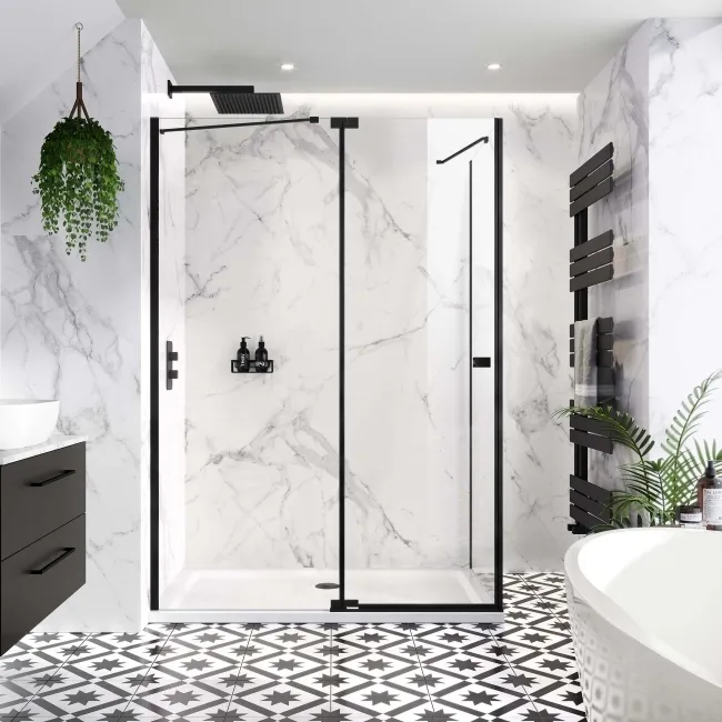 Vienna Matt Black Easy Clean 8mm Hinged Shower Enclosure 1400x900mm