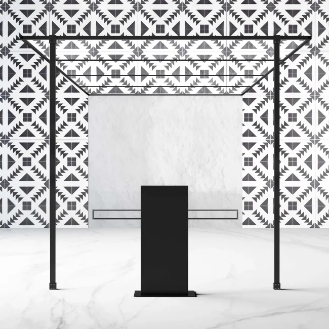 Munich Matt Black Grid 8mm Walk Through Wet Room Shower Glass Panel 1400mm