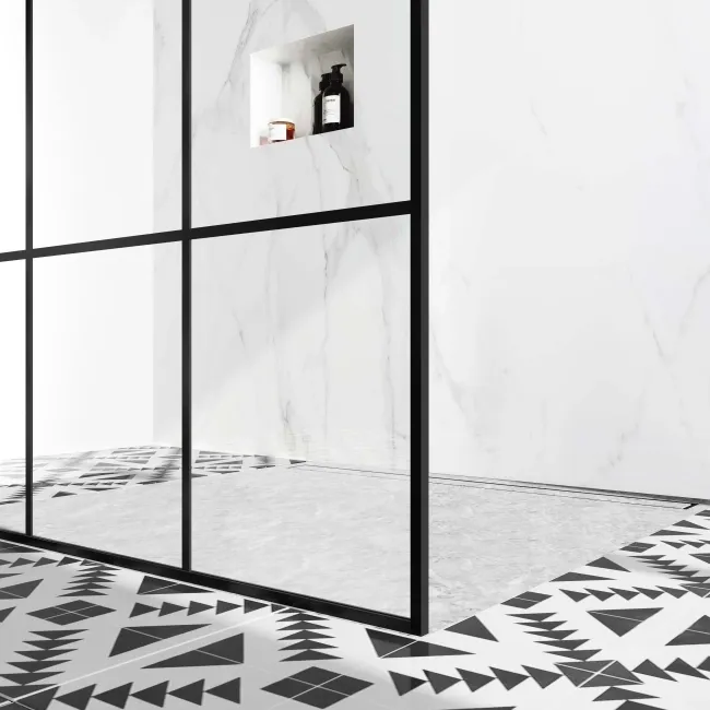 Munich Matt Black Grid 8mm Walk Through Wet Room Shower Glass Panel 1200mm
