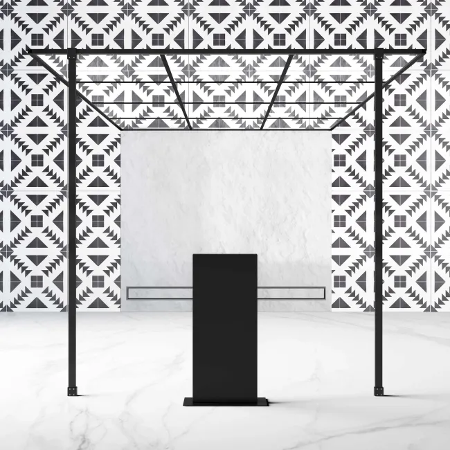 Munich Matt Black Grid 8mm Walk Through Wet Room Shower Glass Panel 1400mm