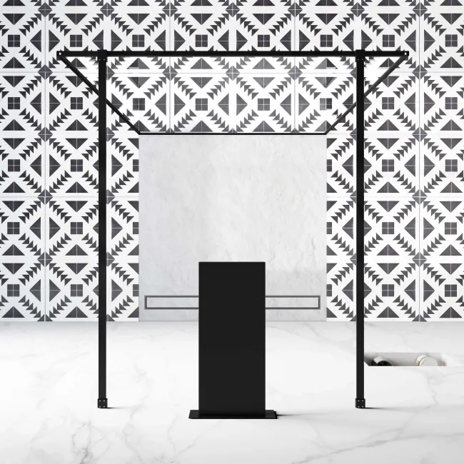 Munich Matt Black Framed 8mm Walk Through Wet Room Shower Glass Panel 1200mm