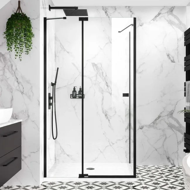 Vienna Matt Black Easy Clean 8mm Hinged Shower Enclosure 1100x900mm