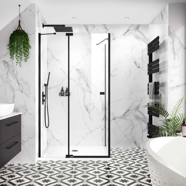 Vienna Matt Black Easy Clean 8mm Hinged Shower Enclosure 1100x900mm