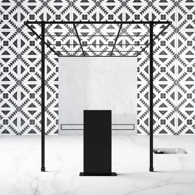 Munich Matt Black Grid 8mm Walk Through Wet Room Shower Glass Panel 1100mm