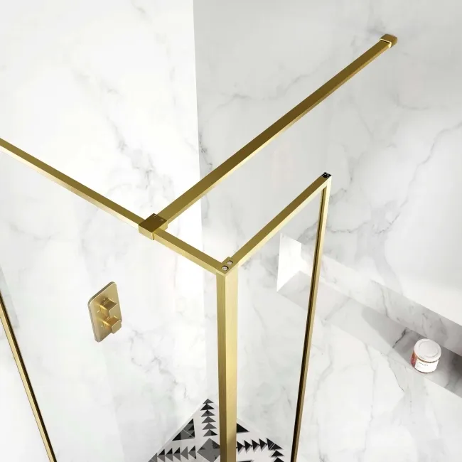 Munich Brushed Brass Framed 8mm Wet Room Shower Glass 700mm & 250mm Return Panel