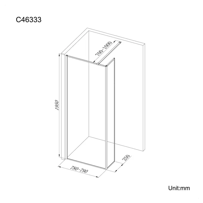 Munich Brushed Brass Framed 8mm Wet Room Shower Glass 800mm & 250mm Return Panel