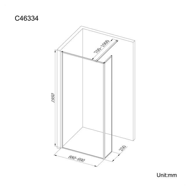 Munich Brushed Brass Framed 8mm Wet Room Shower Glass 900mm & 250mm Return Panel
