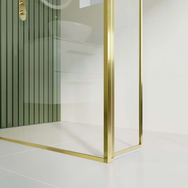 Munich Brushed Brass Framed 8mm Wet Room Shower Glass 700mm & 250mm Pivotal Return Panel