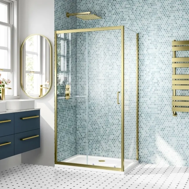 London Brushed Brass 6mm Sliding Shower Enclosure 1000x760mm