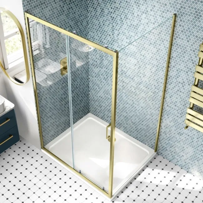 London Brushed Brass 6mm Sliding Shower Enclosure 1100x900mm