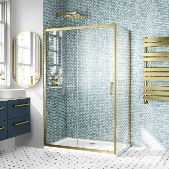 London Brushed Brass 6mm Sliding Shower Enclosure 1200x800mm