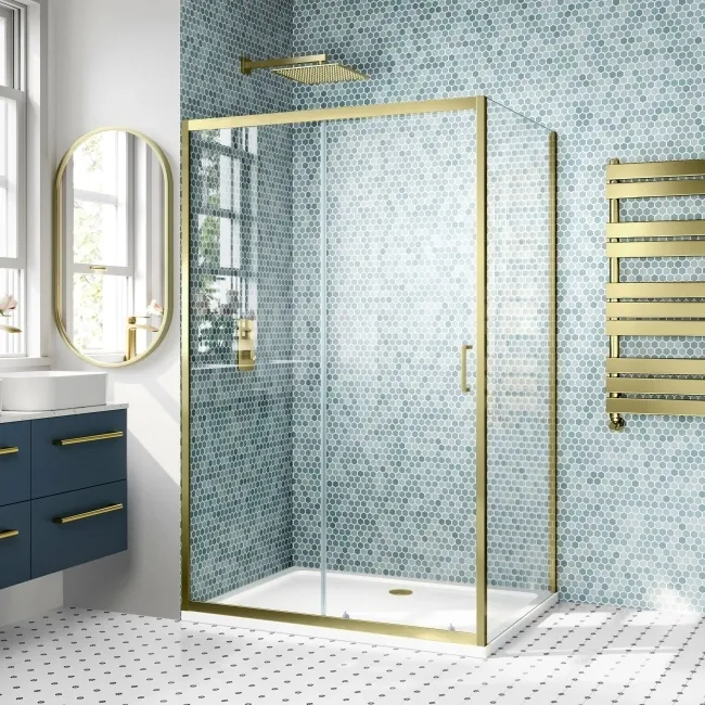 London Brushed Brass 6mm Sliding Shower Enclosure 1200x900mm
