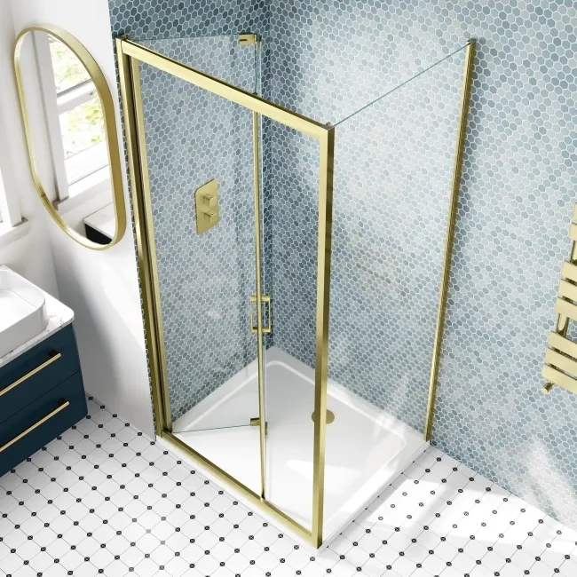 London Brushed Brass 6mm Bifold Shower Enclosure 900x760mm