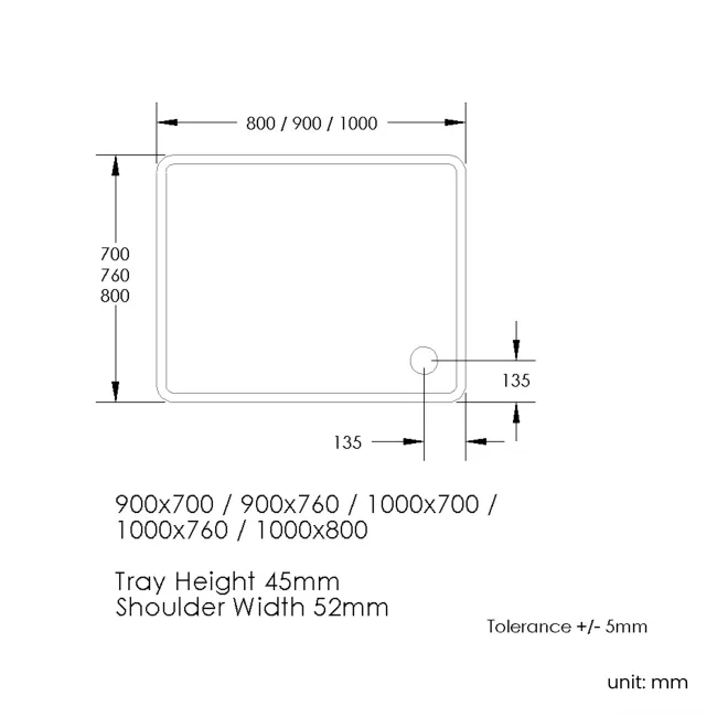 London Rectangular Stone Shower Tray 1000x700mm & Riser Kit