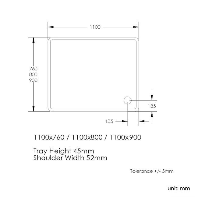London Rectangular Stone Shower Tray 1100x900mm & Riser Kit