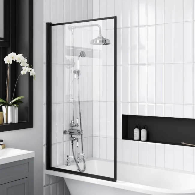 Abingdon 1700 Roll Top Shower Bath - White Ball Feet & 6mm Easy Clean Matt Black Framed Screen