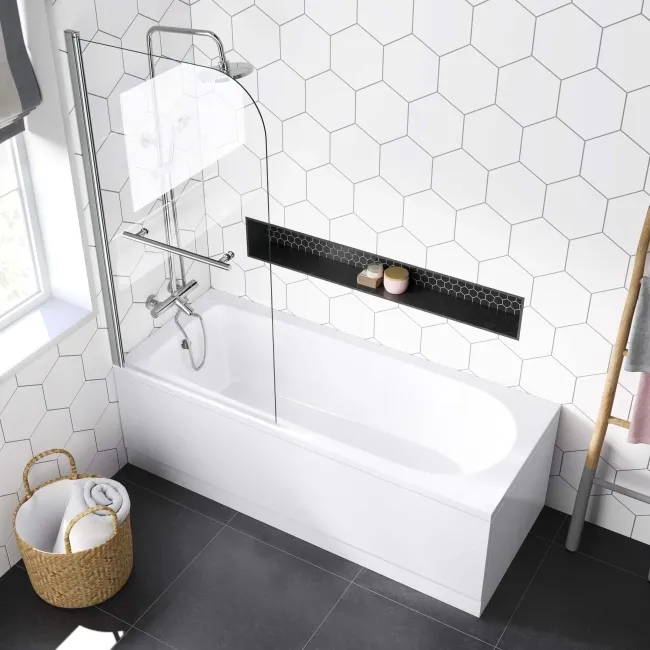 Stafford 1700x700 Round Shower Bath & 6mm Easy Clean Screen with Rail