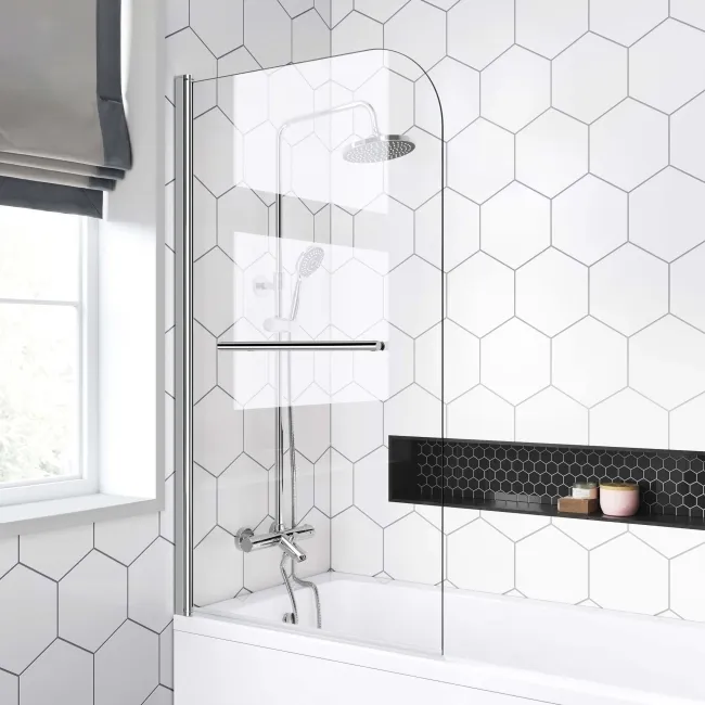 Stafford 1700x700 Round Shower Bath & 6mm Easy Clean Screen with Rail