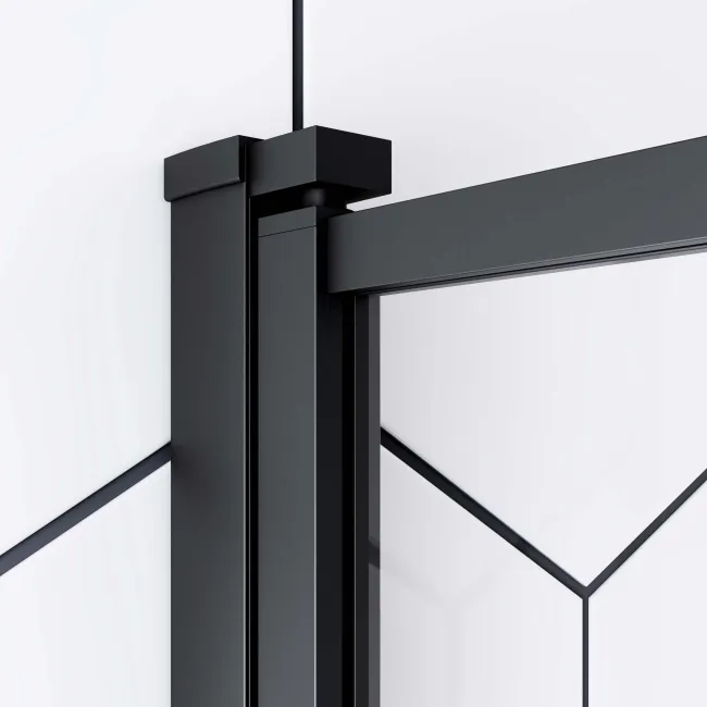 Stafford  1700x700 Round Shower Bath & 6mm Easy Clean Matt Black Grid Bath Screen