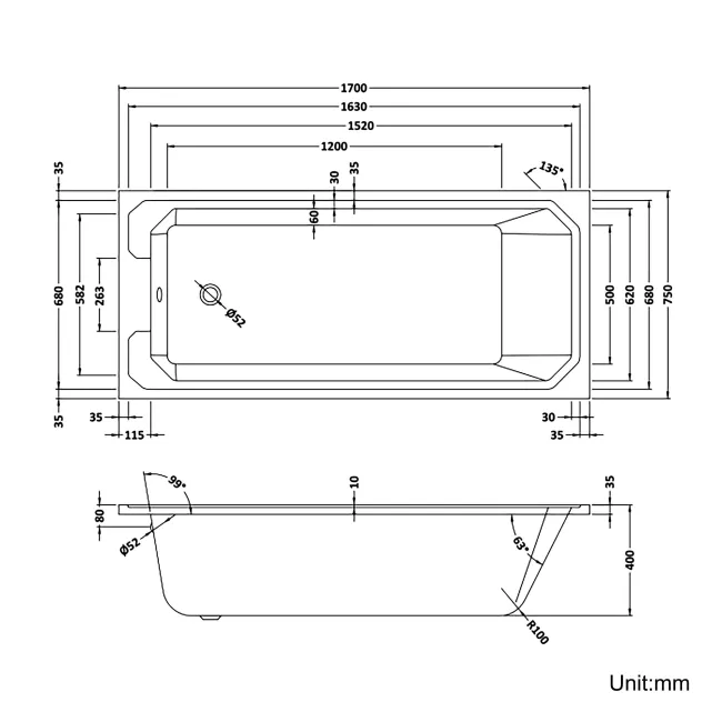 Warwick 1700x750 Traditional Shower Bath & 6mm Easy Clean Screen with Rail