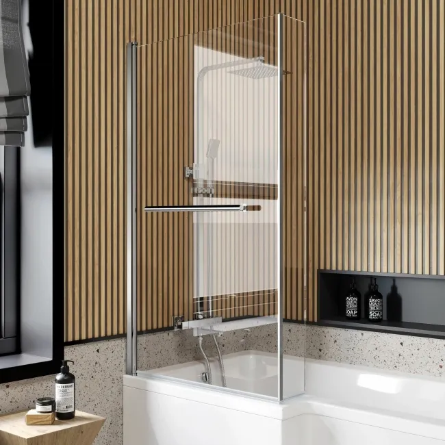L Shaped 1500 Shower Bath & 6mm Easy Clean Screen with Rail - Left Handed