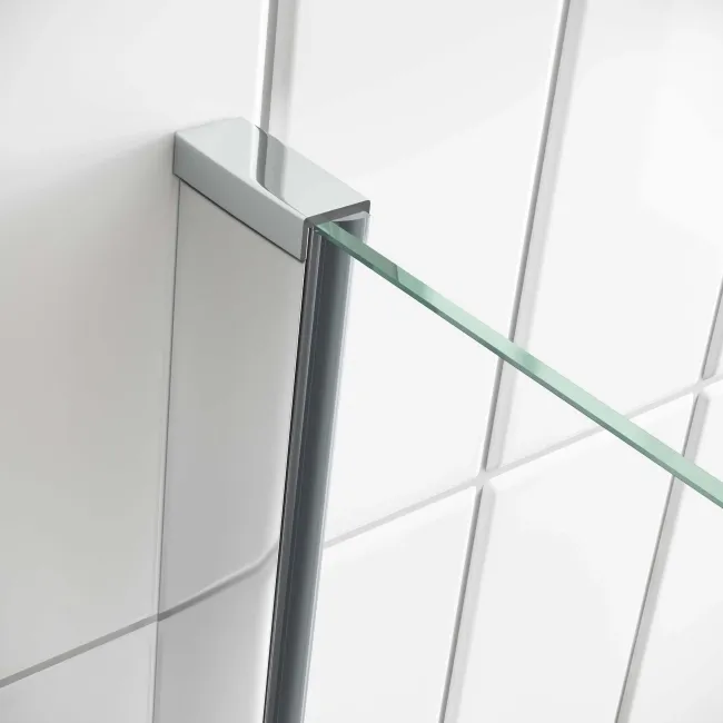 L Shaped 1500 Shower Bath with Front Panel & 4mm Fixed Screen with Rail - Left Handed